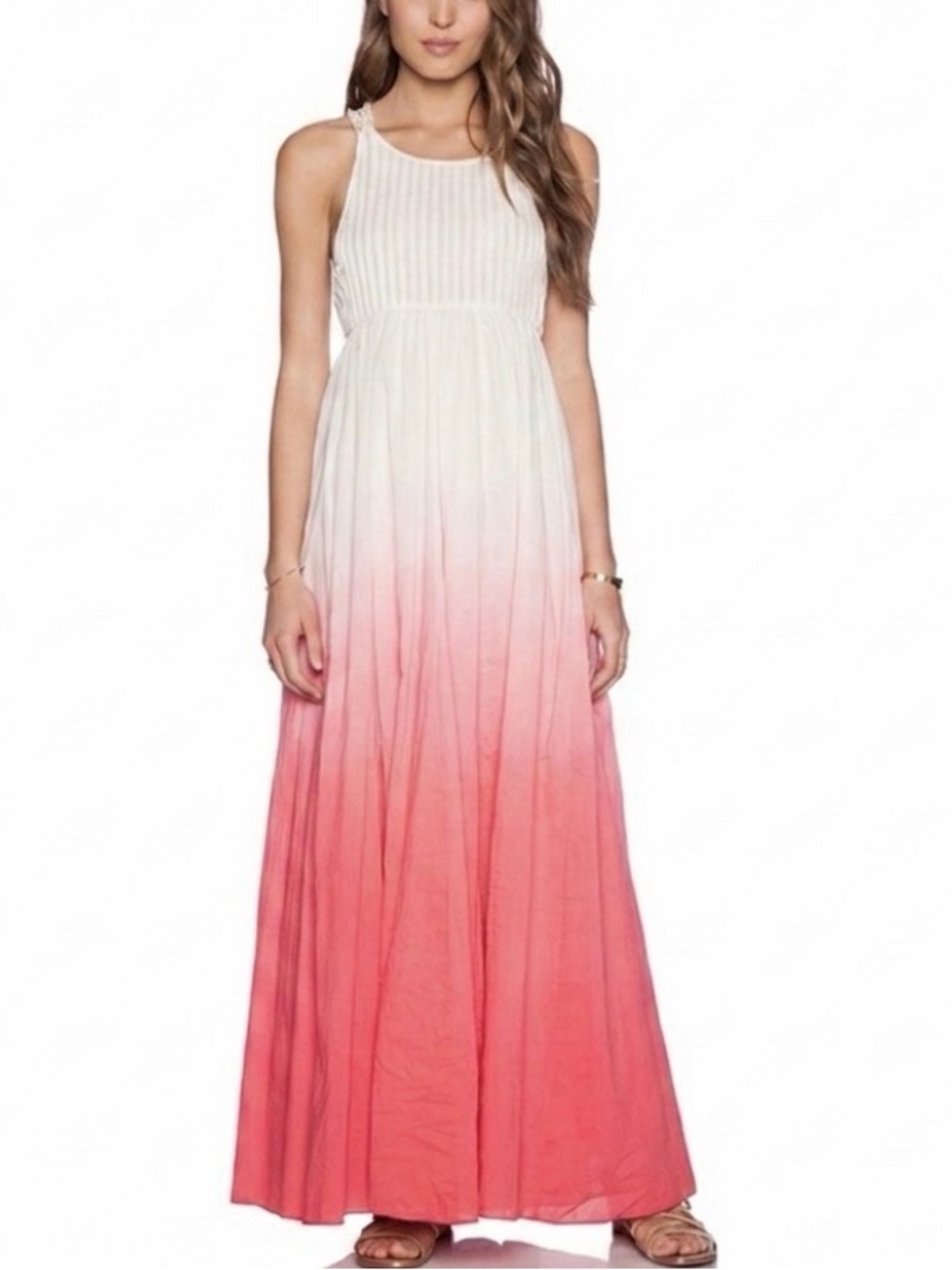 New NWT RAGA Revolve Wild & Free Crochet Ombre Maxi Dress Pink Cream XS